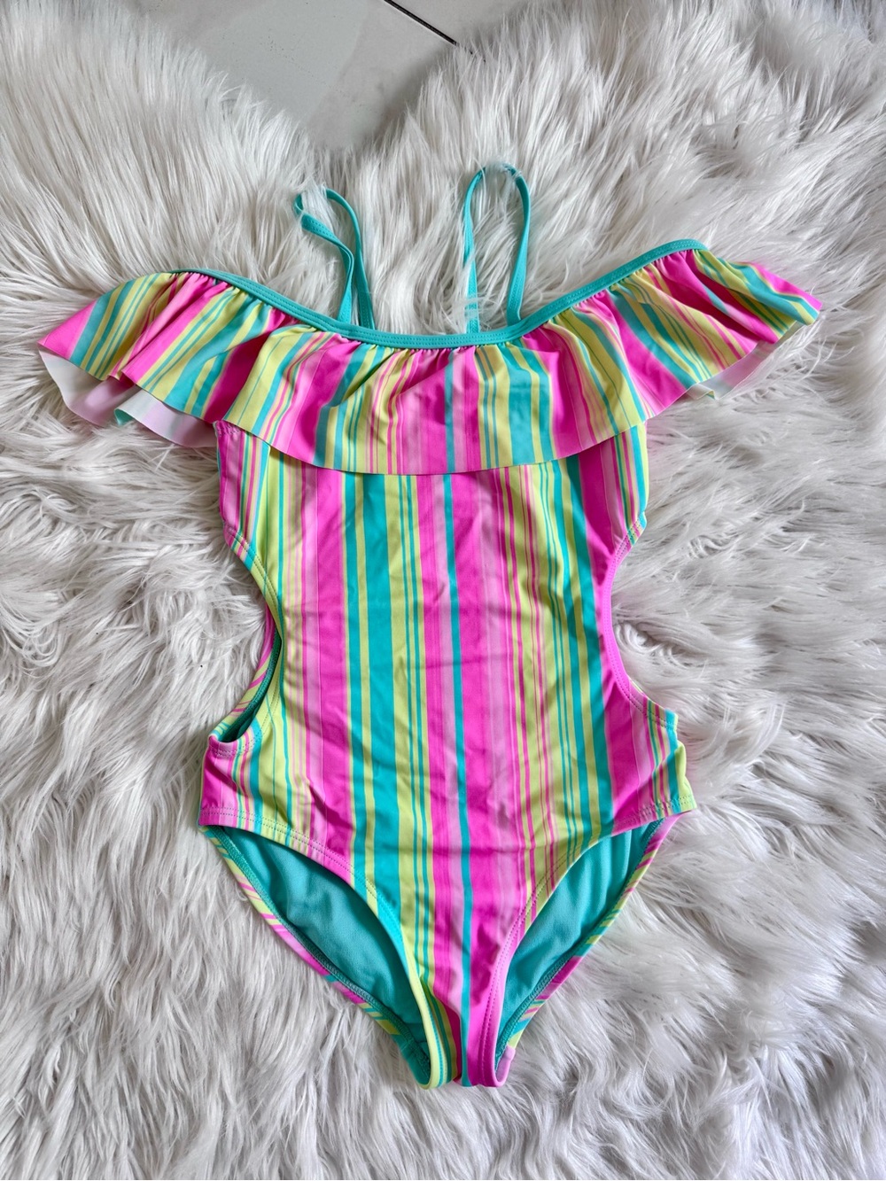 Wonder Nation Swimwear One Piece Girls Size M Multi Striped Bathing Suit (NWOT)